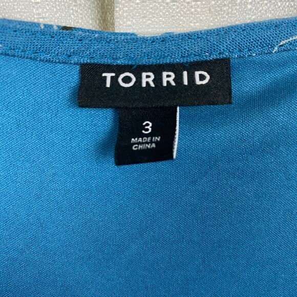 Torrid Blue Floral Rayon Slub Button Up With Waist Detail Tank Blouse Sz.3 - Picture 9 of 16